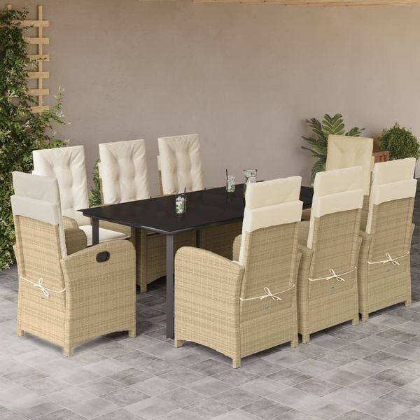 vidaXL 9-tlg. Garten-Essgruppe mit Kissen Beige Poly Rattan 3212388