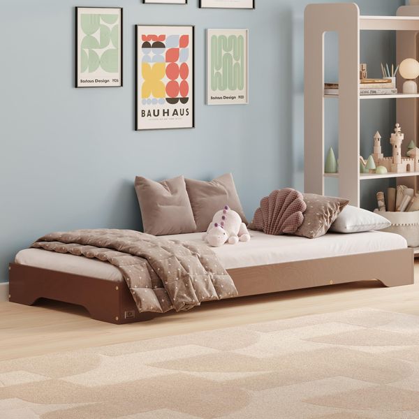 smartwood Kinderbett 120x200 Braun - Bodenbett aus Kiefernholz mit FSC-Zertifikat - Montessori Bett mit geradem Lattenrost bis zu 300 kg für Jungen und Mädchen - Einfache Montage - TILA 7