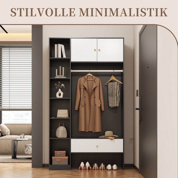 SeedWave Garderobe Kontrastfarbene Garderobenschrank mit Kleiderstange, Viel Stauraum, offene & geschlossene Fächer