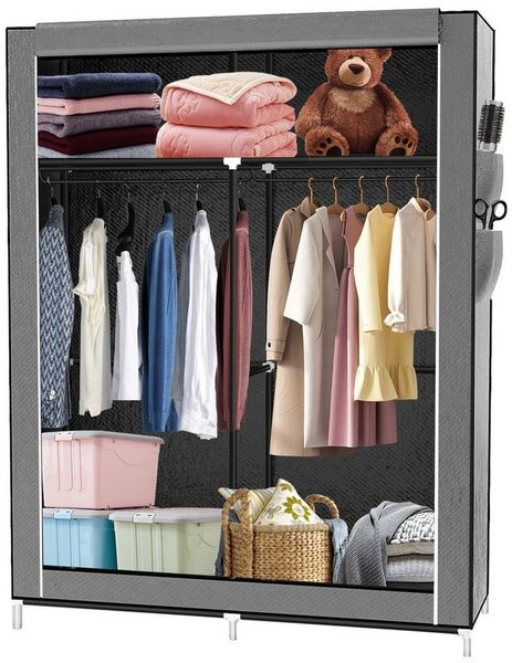 JEOBEST Stoffschrank Kleiderschrank mit Kleiderstange Seitentaschen und Überzug, Kleiderschränke Stabil