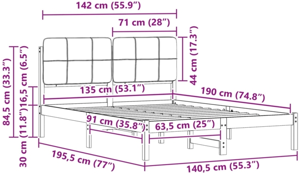 vidaXL Bettgestell mit gepolstertem Kopfteil Hellgrau 135 x 190 cm 877989 Bild 10