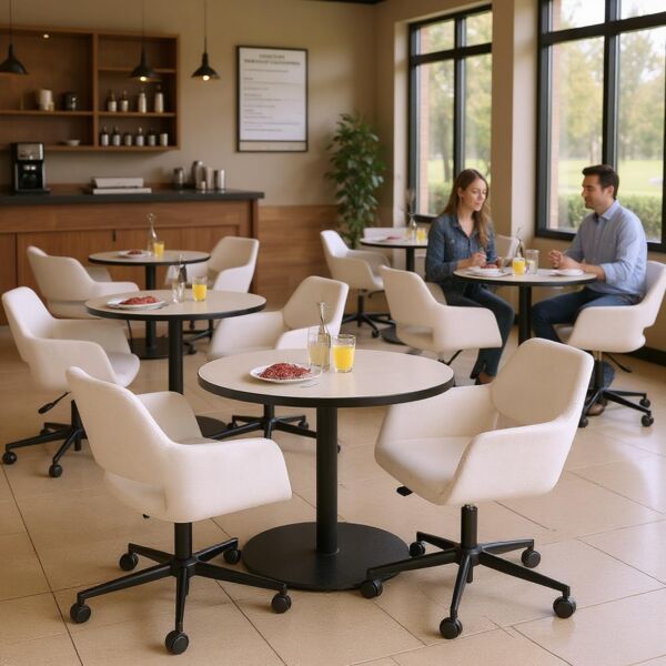 FurnitureR Beige Stuhl, Moderner Stil, Chenille Polsterung, Ergonomisches Design, Höhenverstellbar, Drehbares Büro-Möbelstück, Gepolsterter Komfort, Flexibel Verwendbar, Glatte Rollen