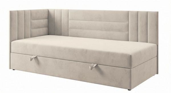 Deine Möbel 24 Boxspringbett KAYA Jugendbett mit Bettkasten, Topper, Veloursbezug (ideal für Jugendliche und Erwachsene, 1-St, Modernes 2-in-1 Design Schlafsofa & Bett), 90x200 100x200 Schwarz Grau Beige Ecru Anthrazit