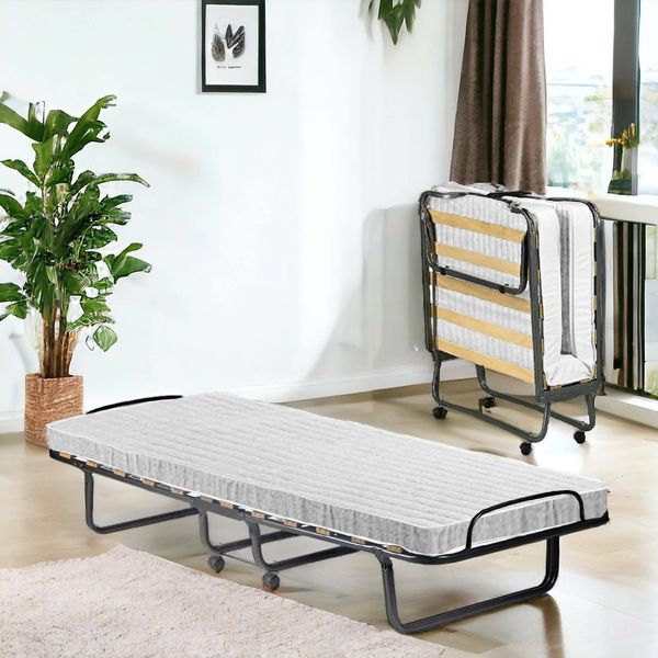 Dmora Tellus-Klappbett, Feldbett mit 12 Latten, inklusive Matratze, platzsparendes Kinderbett, 100 % Made in Italy, 80 x 190 x 37 cm