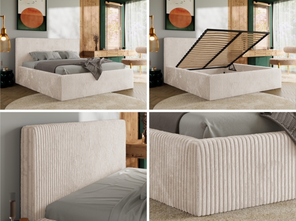 Polsterbett mit Stauraum Lattenrost TILIANO CLASSIC Bett gepolstert Doppelbett mit Kopfteil - 140x200 cm - Beige Cord Bild 2