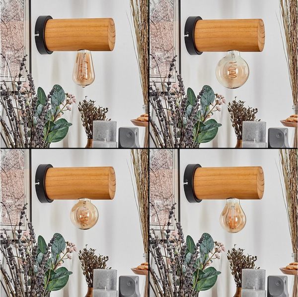 hofstein Wandleuchte Wandlampe aus Metall/Holz in Schwarz/Braun, ohne Leuchtmittel, Leuchte im modernen / skandinavischen Design mit Holzbalken, E27