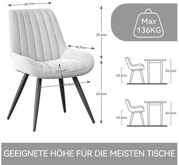 HawthyHome Esszimmerstuhl bequeme Polsterstühle Küchenstuhl (4 St), mit Rückenlehne und Metallbeine