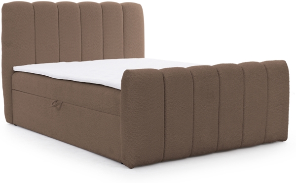 MEBLINI Boxspringbett NOMADE 140x200 cm mit Bettkasten – H3/Braun Boucle Polsterbett - Doppelbett mit Topper & Bonellfederkern-Matratze