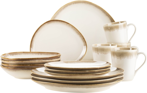 Mäser 931991 Kombiservice La Sinfonia für 4 Personen, Steinzeug, beige/creme-weiß (1 Set, 16-teilig)