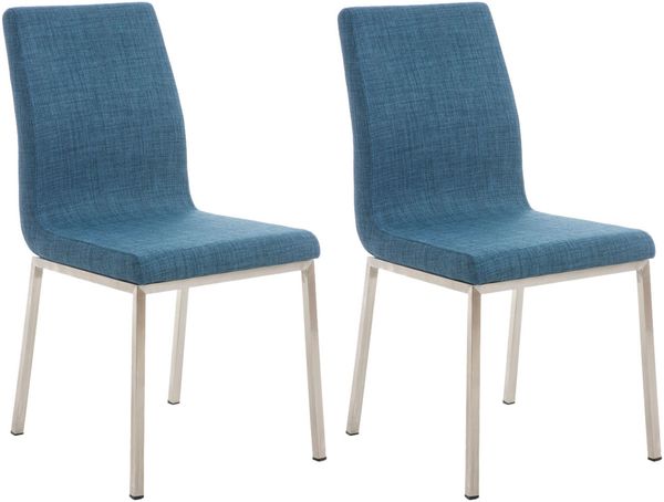 CLP 2er Set Esszimmerstühle Colmar Stoff Edelstahlgestell,blau
