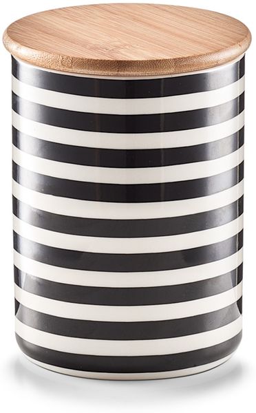 ZELLER 19823 Vorratsdose STRIPES 580 ml, Keramik/Bambus, schwarz/weiß, Ø 10 x 13 cm