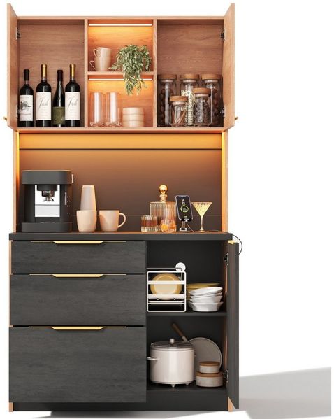 REDOM Hochschrank Küchenhochschrank (Stilvoller Küchenhochschrank, Betonoptik, schwarze Arbeitsplatte, 1-St, 100 × 40 × 180 cm)
