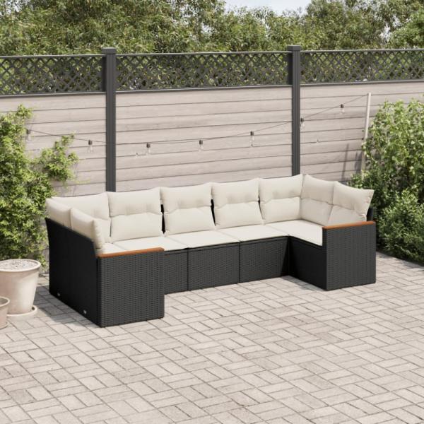 vidaXL 7-tlg. Garten-Sofagarnitur mit Kissen Schwarz Poly Rattan 3226266