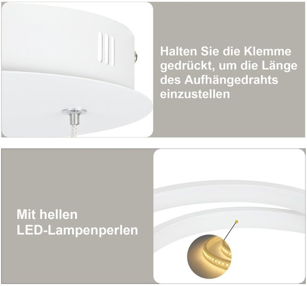ZMH Pendelleuchte Esstisch Hängelampe LED: 40CM Weiß Hängend Lampe Dimmbar Hängeleuchte Design Esszimmerlampe Modern Esstischlampe mit Fernbedienung Pendellampe für Wohnzimmer Schlafzimmer Küche Bild 8