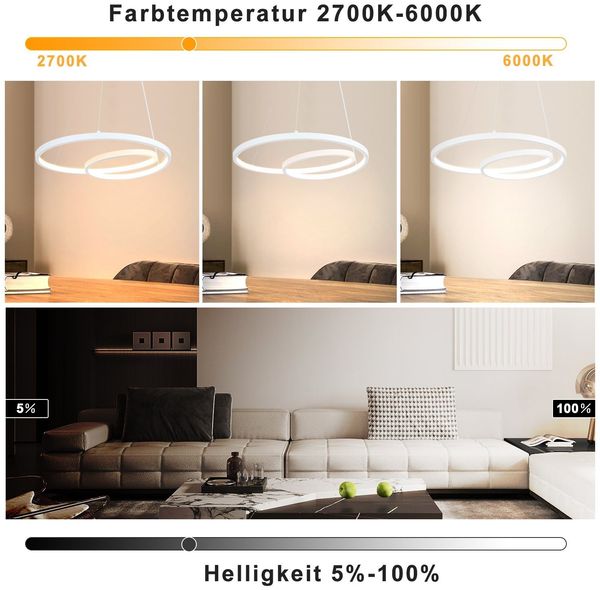 ZMH Pendelleuchte Esstisch Hängelampe LED: 40CM Weiß Hängend Lampe Dimmbar Hängeleuchte Design Esszimmerlampe Modern Esstischlampe mit Fernbedienung Pendellampe für Wohnzimmer Schlafzimmer Küche Bild 3