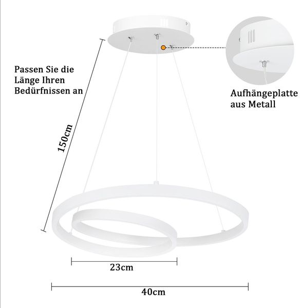 ZMH Pendelleuchte Esstisch Hängelampe LED: 40CM Weiß Hängend Lampe Dimmbar Hängeleuchte Design Esszimmerlampe Modern Esstischlampe mit Fernbedienung Pendellampe für Wohnzimmer Schlafzimmer Küche Bild 5