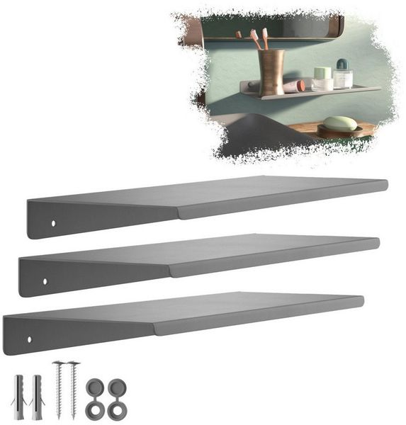 SO-TECH® Wandregal Schweberegal HOVER 35/45 x 13 x 3 cm inkl. Befestigungsset, 3-tlg, Wandmontage, für Bad Küche oder Wohnzimmer, Anthrazit