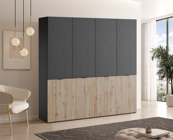 MOEBLO Drehtürenschrank MINEWRA NOVA 200 (4 türig Schrank Garderobe, Schlafzimmer, Drehtürenschrank, Falttürenschrank, Schrank mit Einlegeböden und Kleiderstange) (BxHxT): 202 x 200 x 51 cm