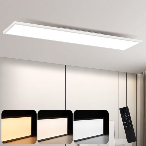 ZMH Deckenlampe LED Deckenleuchte Panel - Küchenlampe Dimmbar mit Fernbedienung Wohnzimmerlampe Flach 42W Küche Deckenbeleuchtung Lang Deckenpanel 100x25 cm für Wohnzimmer Schlafzimmer Büro
