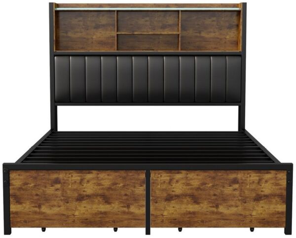 Furnishings Home Polsterbett LED Stauraumbett Doppelbett (Multifunktionsbett, USB + TYPE-C), Mit LED-Beleuchtung, 2 Schubladen, Ladefunktion, Kunstleder,140x200 cm