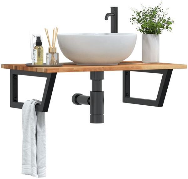 vidaXL Waschbeckenregal Wandmontage Stahl und Akazienholz 3302831