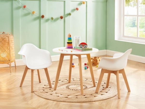 Vente-unique - Kinderstuhl mit Armlehnen 2er-Set - Polypropylen & Buche - Weiß - POUPPINETTE