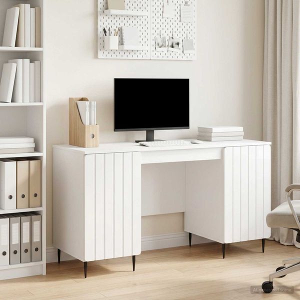 vidaXL Schreibtisch Hochglanz Weiß 142,5 x 50 x 75 cm Holzwerkstoff 3414589