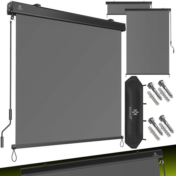 KESSER® Senkrechtmarkise Außenrollo Handkurbelmechanismus Balkonrollo Sonnen & Sichtschutz Beschattung Sonnenschutz Außen Rollo mit Kurbel Markisenkasten Balkon & Terrasse Inkl. Montageset & Abdeckung Grau, 200 x 250cm