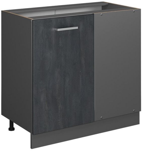 Eckunterschrank R-Line Schwarz Beton 86 cm ohne Arbeitsplatte Vicco