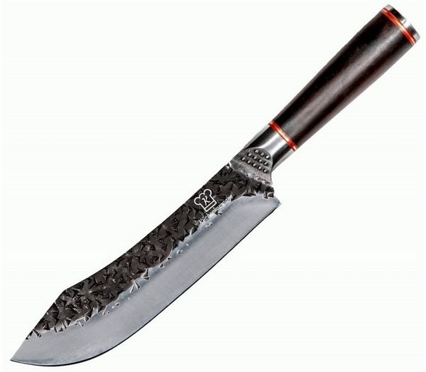 Küchenkompane Damastmesser Rustikales Chefmesser gebogen aus Edelstahl - Ergonomischer Holzgriff