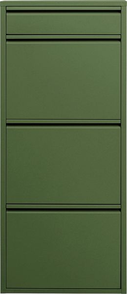 Kare Design Schuhschrank Caruso 3 Plus 1, Olivgrün, 114,5 x 50 x 15 cm, Schuhkipper, Schuhregal, Schuhablage, 3 Fächer für 6 Paar Schuhe + 1 Fach für Schlüssel, Stahl, Schmal, Eingangsbereich