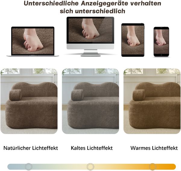 2-Sitzer modulares Sofa H 70 x T 192 x B 167 cm aus Samt mit 2 Ottomane, rahmenlos, braun Bild 10