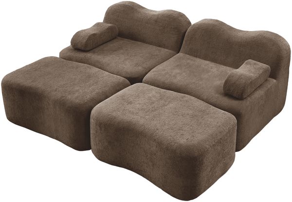 2-Sitzer modulares Sofa H 70 x T 192 x B 167 cm aus Samt mit 2 Ottomane, rahmenlos, braun Bild 4