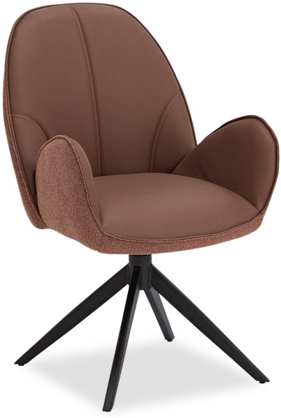 Esszimmerstuhl Drehbar Polsterstuhl mit Armlehne Bouclé Leder Braun Drehstuhl Esszimmer Sessel Modern Armlehnenstuhl