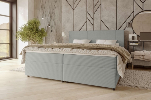 99rooms Kira Boxspringbett Cordstoff POSO Hellgrau 140x200 cm