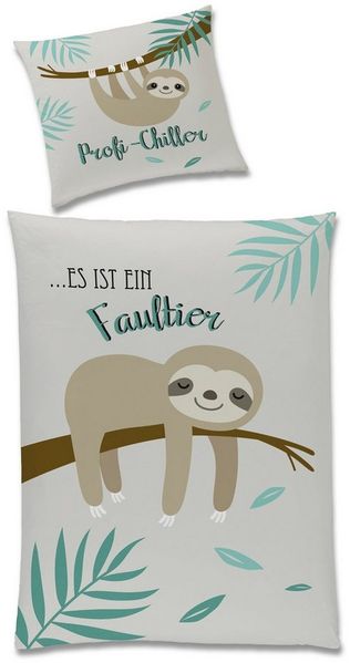 Faultier Wende Bettwäsche Set 135x200 + 80x80 cm Linon mit Reißverschluss