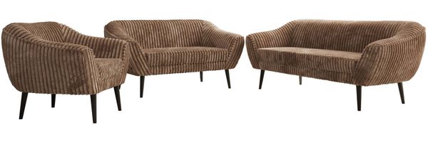 Wohnzimmerset PIRS 1-2-3, Skandinavisches Komplettset, Wellenfederung, schwarze Füße, Sitzgruppe, Möbelset - Braun Cord Bild 6