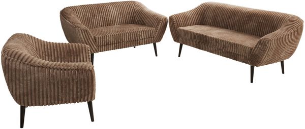 Wohnzimmerset PIRS 1-2-3, Skandinavisches Komplettset, Wellenfederung, schwarze Füße, Sitzgruppe, Möbelset - Braun Cord Bild 8
