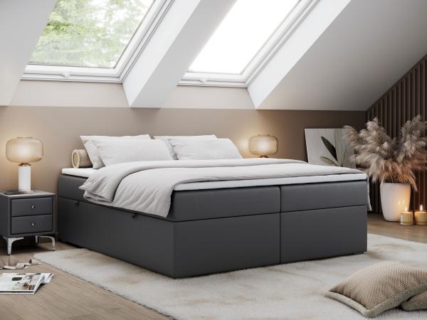 Boxspringbett - Doppelbett mit Multipocket-Matratze - BESS -160x200 - Dunkelgrau Kunstleder - H3