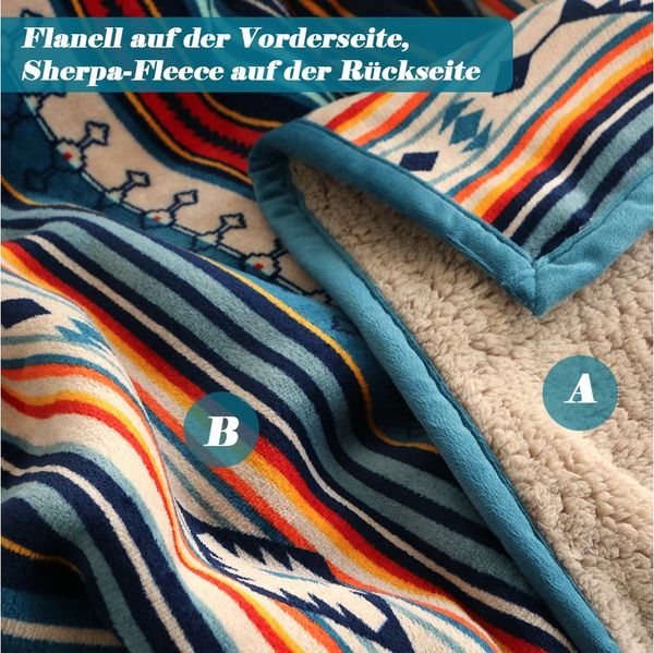 Wolldecke Kuscheldecke zweiseitige Decke, flauschig & weich Sofadecke, Wohndecke, TUWENA, Coral-Fleece-Überwurf Couchdecke warme, Fleecedecke, Bunte Streifen