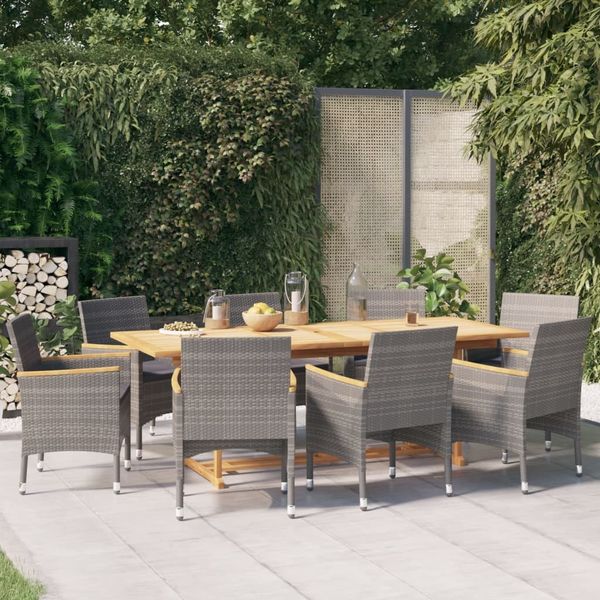 vidaXL 9-tlg. Garten-Essgruppe mit Kissen Grau 3103589