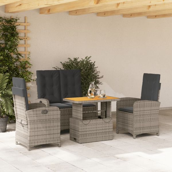 vidaXL 4-tlg. Garten-Essgruppe mit Kissen Grau Poly Rattan 3277347