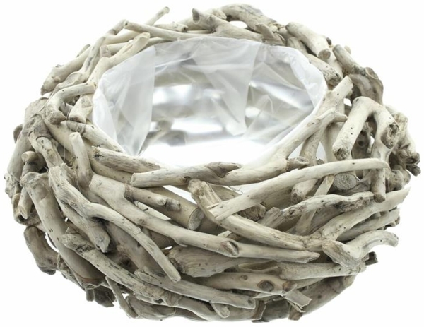 Pflanzer aus Treibholz rund, Ø 38 cm, Pflanzschale, Blumentopf, Pflanztopf, Pflanzgefäß, Gartendeko für Draußen