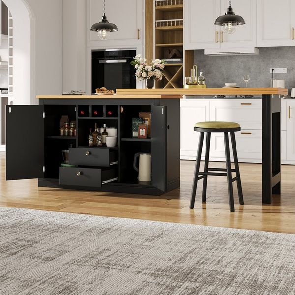 OKWISH Bartisch für Wohnzimmer, Esszimmer, Homeoffice (Moderner Bartisch ausziehbar 120–180 cm mit 360° Drehfunktion & Stauraum, Sideboard-Esstisch, 1-St, 120-180 cm)
