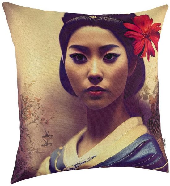 Kisska Dekokissen Designer Kissenbezug Modern-Zierkissen Hochwertig, Geisha Kissenhülle in 40x40cm ohne Füllung Gobelin Pop Art