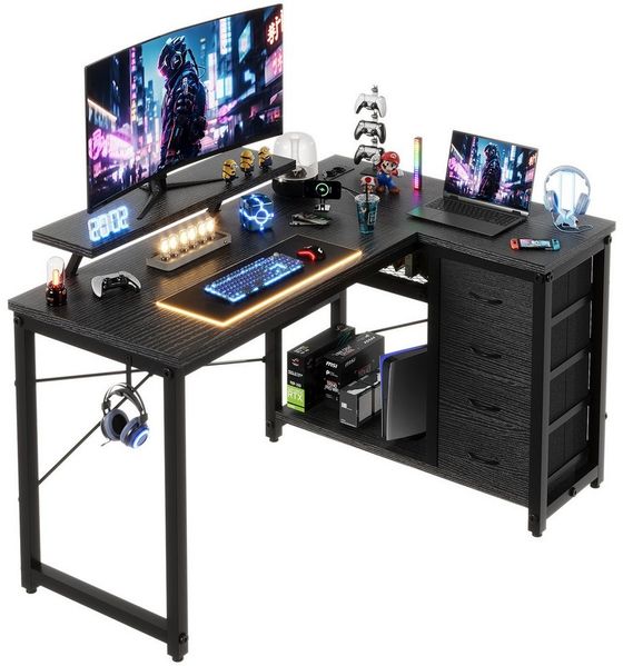 HOMALL Eckschreibtisch 100/120L Form mit Ablagefächern, 2 Tier DIY Lagerregalen Computertisch, Schreibtisch,PC Tisch,Heimbüro
