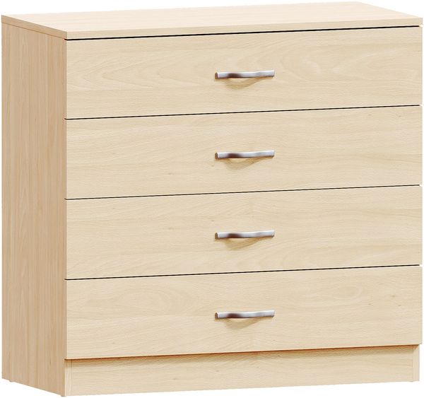 Vida Designs -Kommode aus Kiefernholz, 4 Schubladen mit Metallgriffen und Führungen, einzigartiger Schubladenhalter gegen Durchbiegen, Schlafzimmermöbel Riano, Kiefer, 72 x 36 x 75