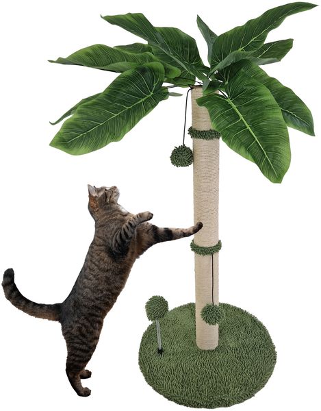 Kratzbaum Palme 85 cm Höhe mit Frottee & Sisal Kratzsäule zum Krallen wetzen Spielen Klettern