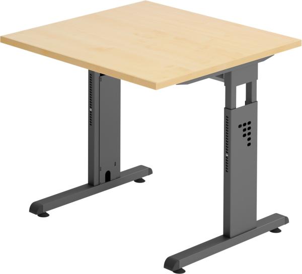 bümö höhenverstellbarer Schreibtisch O-Serie 80x80 cm in Ahorn, Gestell in Graphit - PC Tisch klein für's Büro manuell höhenverstellbar, Computertisch verstellbar, OS-08-3-G