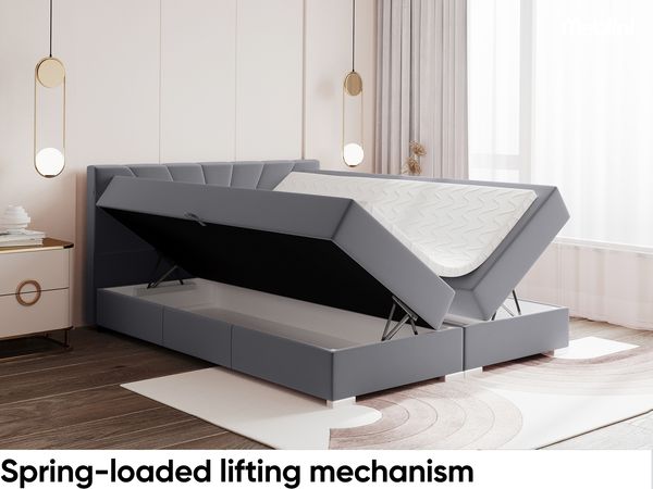 MEBLINI Boxspringbett JOHN 140x200 cm mit Bettkasten - H3P/Grau Samt Polsterbett - Doppelbett mit Topper & Taschenfederkern-Matratze Bild 4